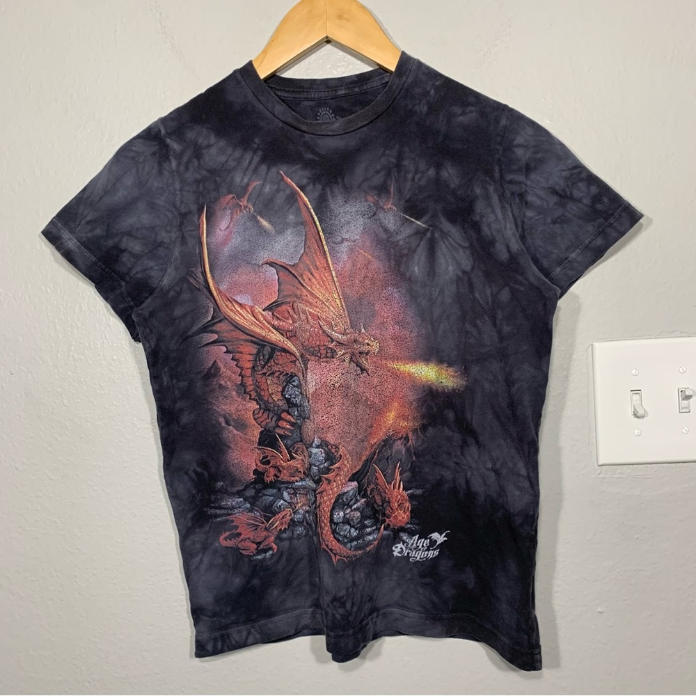 The Mountain Age‎ of Dragons Gray Tie Dye Tee Youth Large Y2K